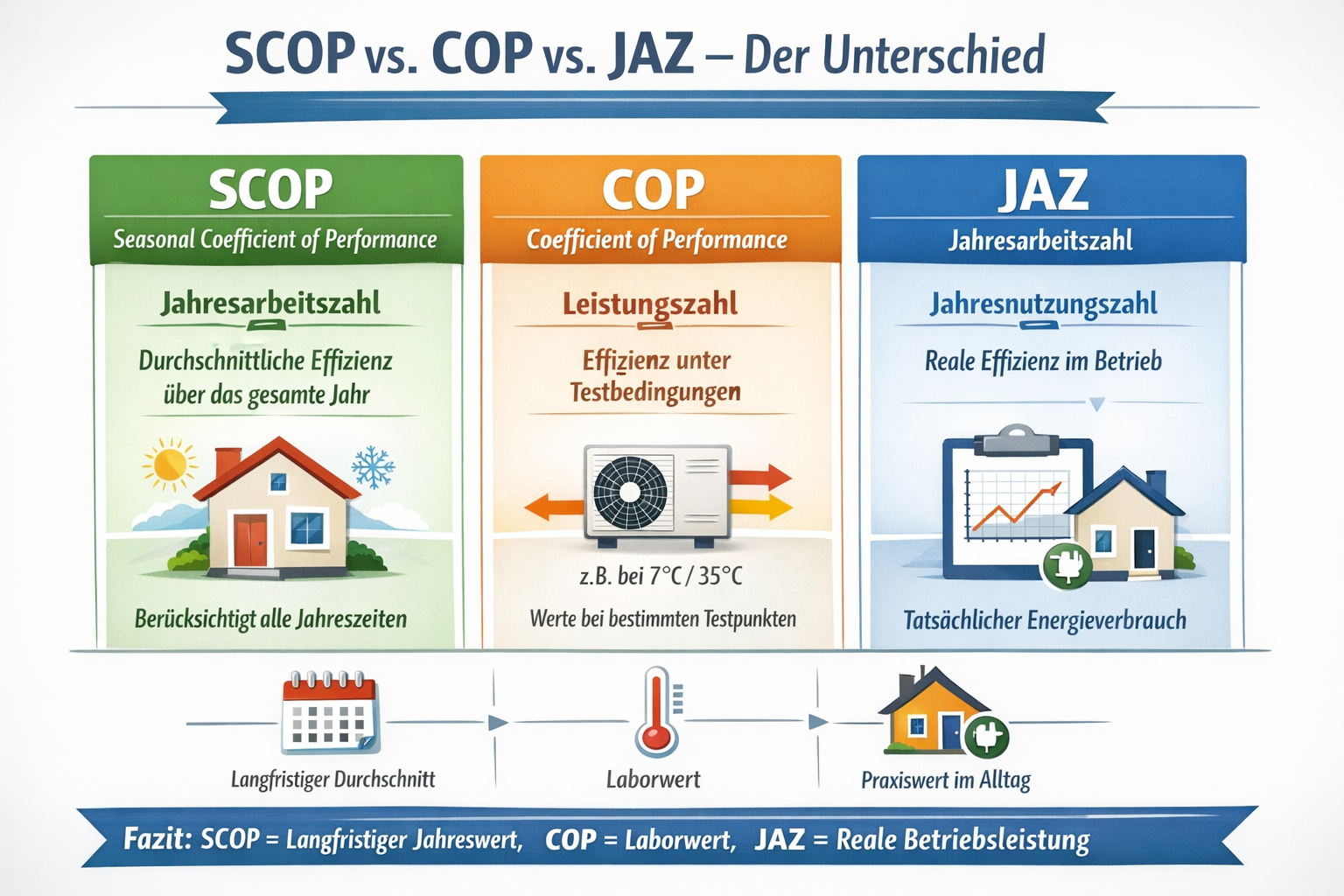 Übersicht der Kennzahlen COP, SCOP und JAZ
